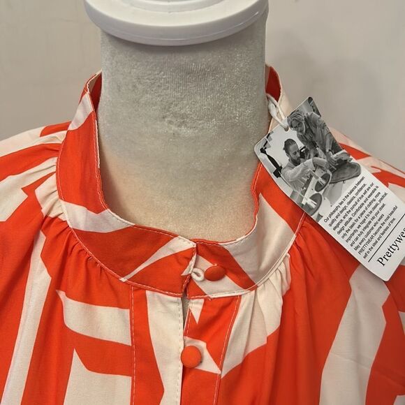 Prettywear orange white long sleeve button front henley collar blouse Size M New - Picture 9 of 9